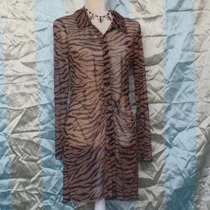 Wild Fable Sheer Long Sleeved Buttoned Up Tiger Print Mini Dress Size S NWOT